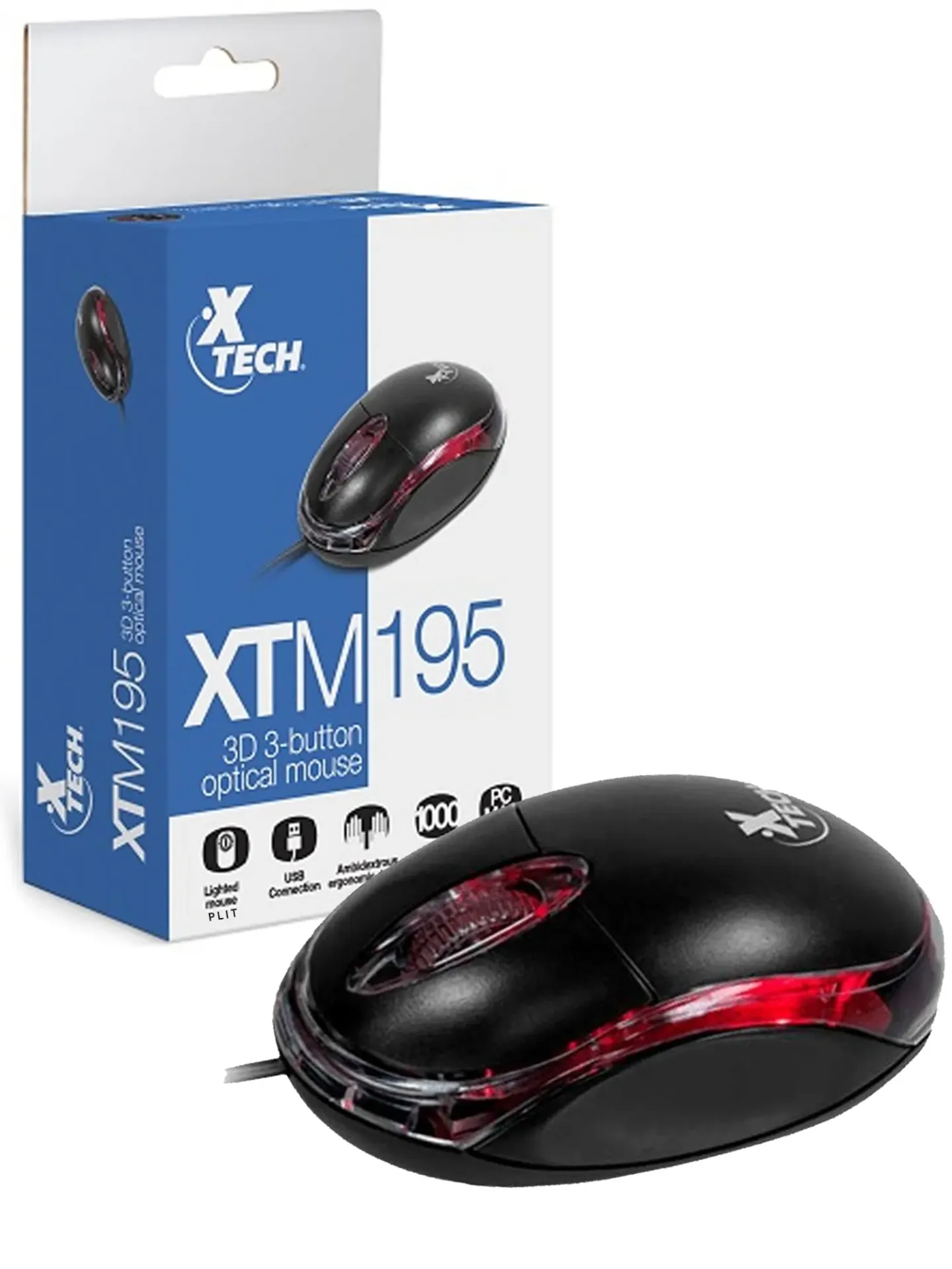 MOUSE XTECH OPTICAL SCROLL USB NEGRO (XTM-195)